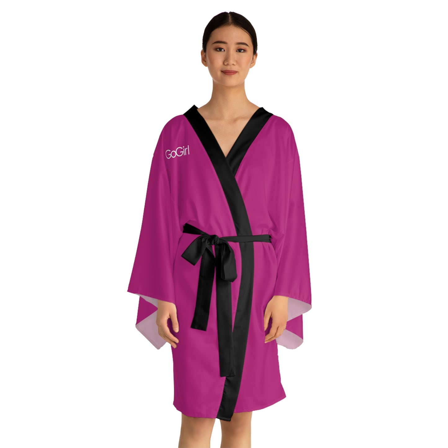GoGirl MMA Fighter Long Sleeve Kimono Robe in Pink (AOP)
