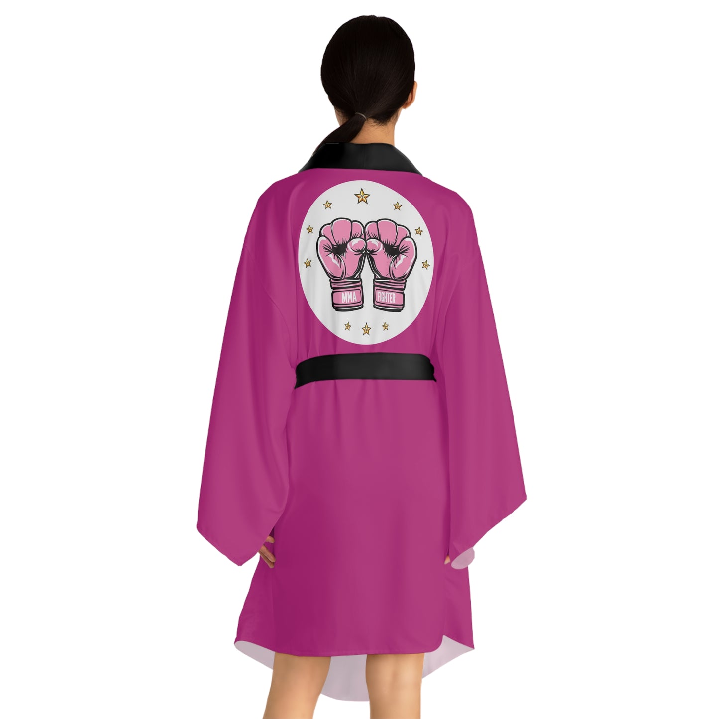 GoGirl MMA Fighter Long Sleeve Kimono Robe in Pink (AOP)