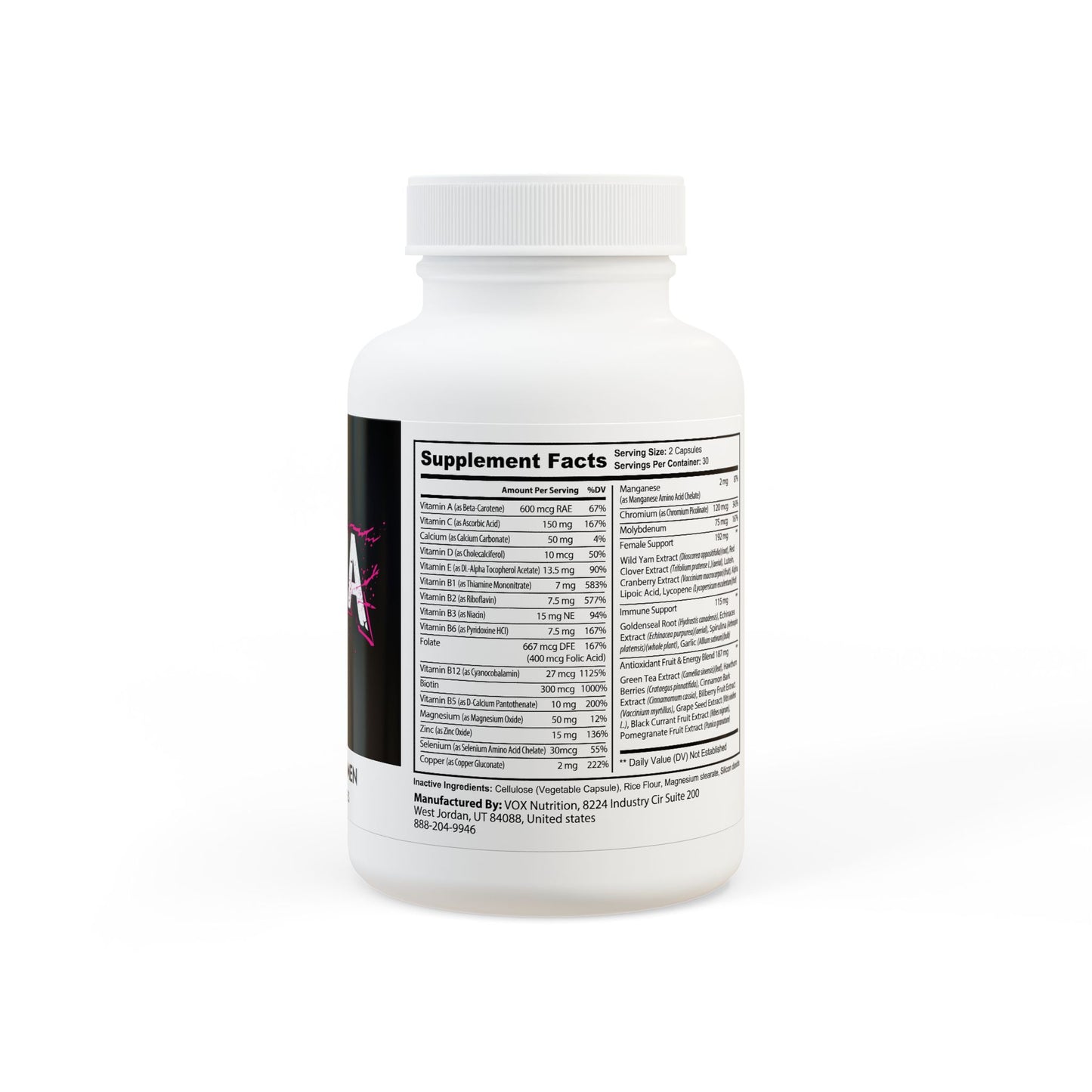 Supplement bottle with label on a white background